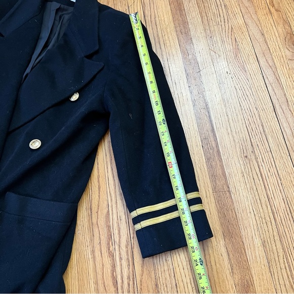 DIOR Vintage LORO PIANA Sz 6 Womens Lambswool Black Gold Pea Trench Coat - Picture 8 of 12